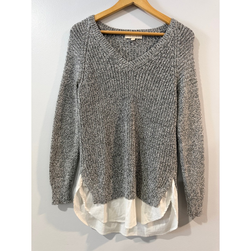 Etcetera Womens Grey Marled Knit Layered Look V-Neck Sweater Size S